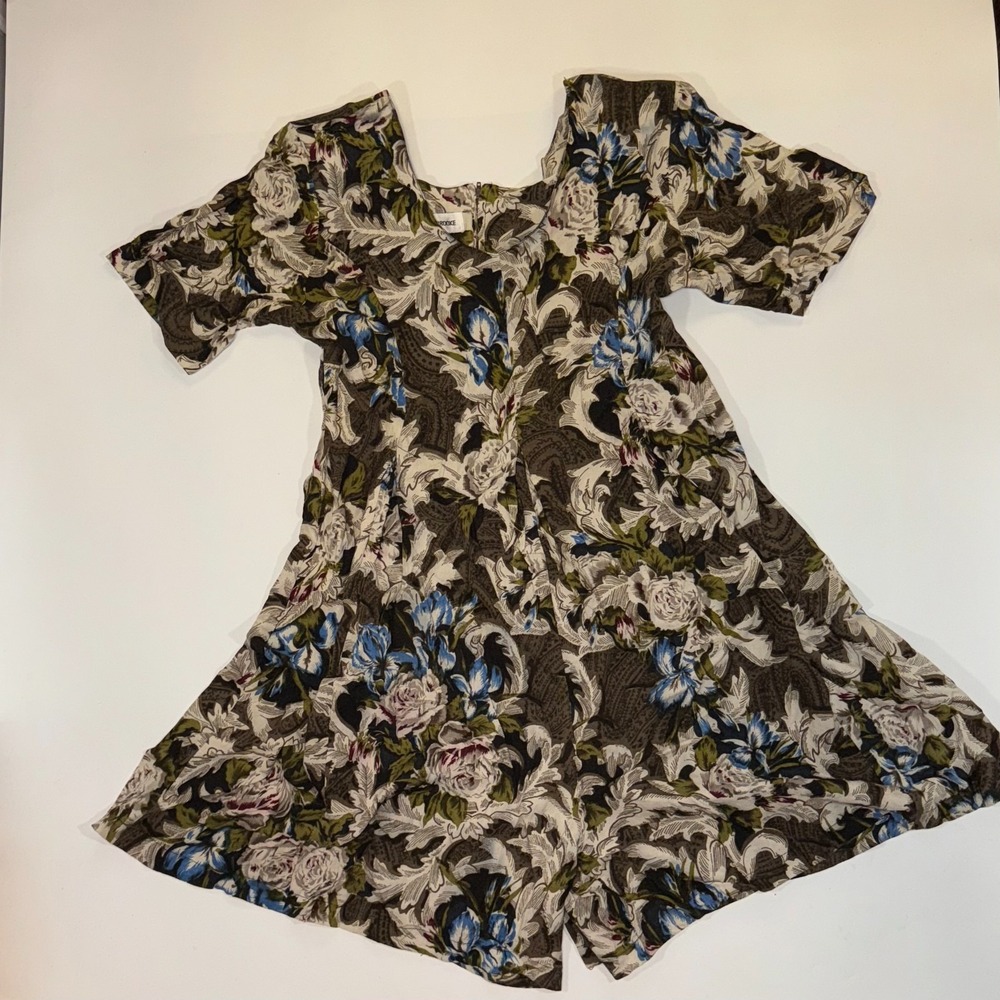 Lauren Brooke Romper Womens Medium Multi Allover Floral Short Sleeve Back Zip